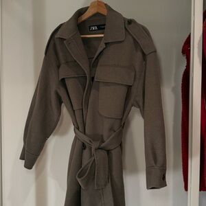 Zara Women's Wool Belted Green Jacket